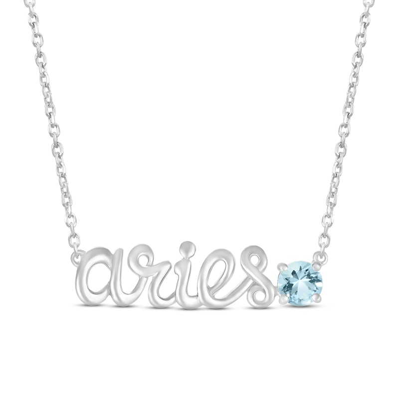 Aquamarine Zodiac Aries Necklace 10K White Gold 18"