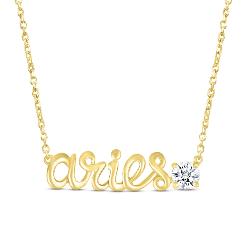 White Lab-Created Sapphire Zodiac Aries Necklace 10K Yellow Gold 18"