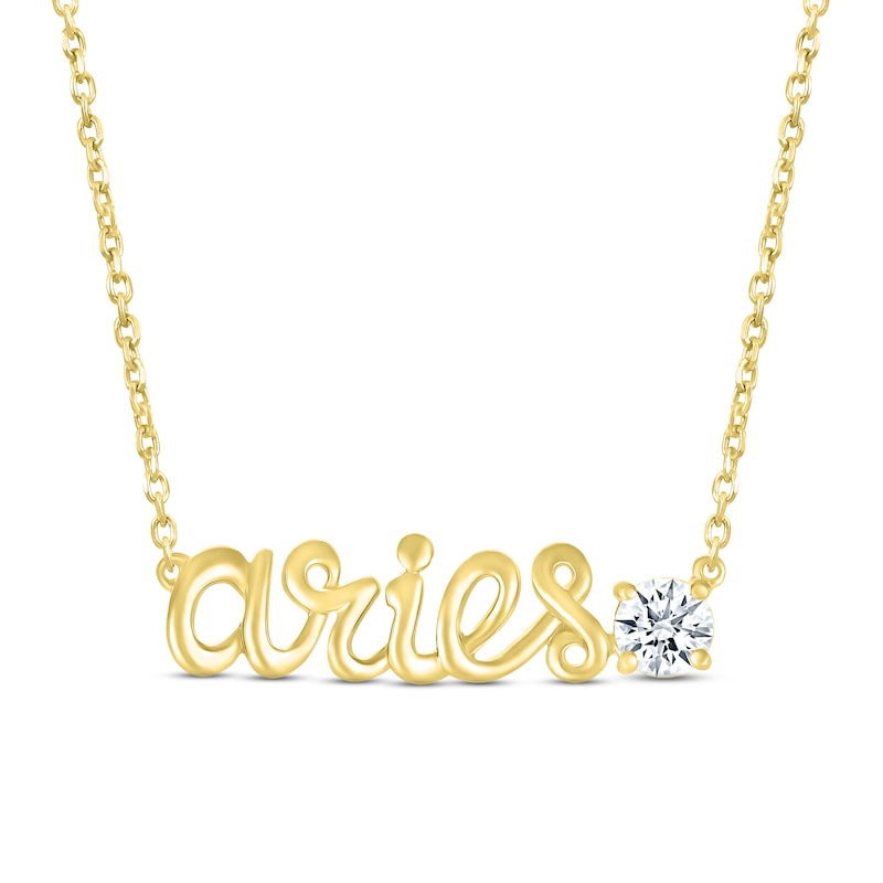 Main Image 1 of White Lab-Created Sapphire Zodiac Aries Necklace 10K Yellow Gold 18"