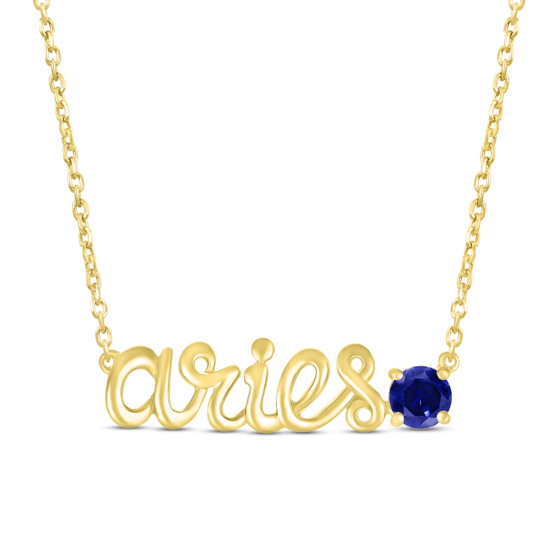 Blue Lab-Created Sapphire Zodiac Aries Necklace 10K Yellow Gold 18"