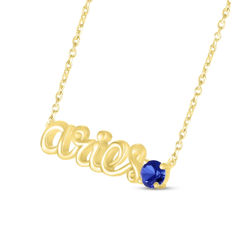 Main Image 2 of Blue Lab-Created Sapphire Zodiac Aries Necklace 10K Yellow Gold 18&quot;
