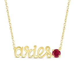 Lab-Created Ruby Zodiac Aries Necklace 10K Yellow Gold 18&quot;