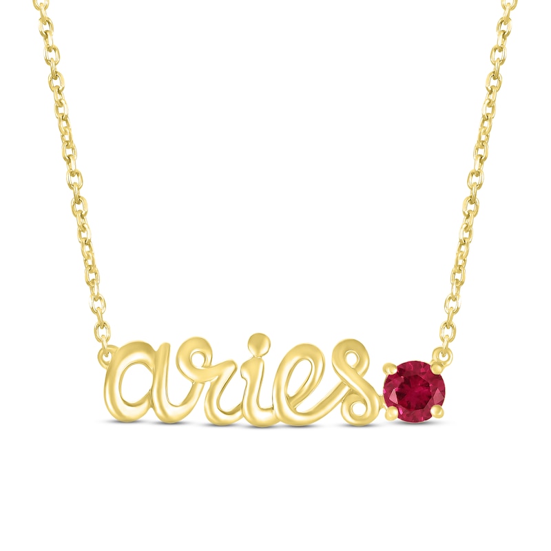 Lab-Created Ruby Zodiac Aries Necklace 10K Yellow Gold 18"