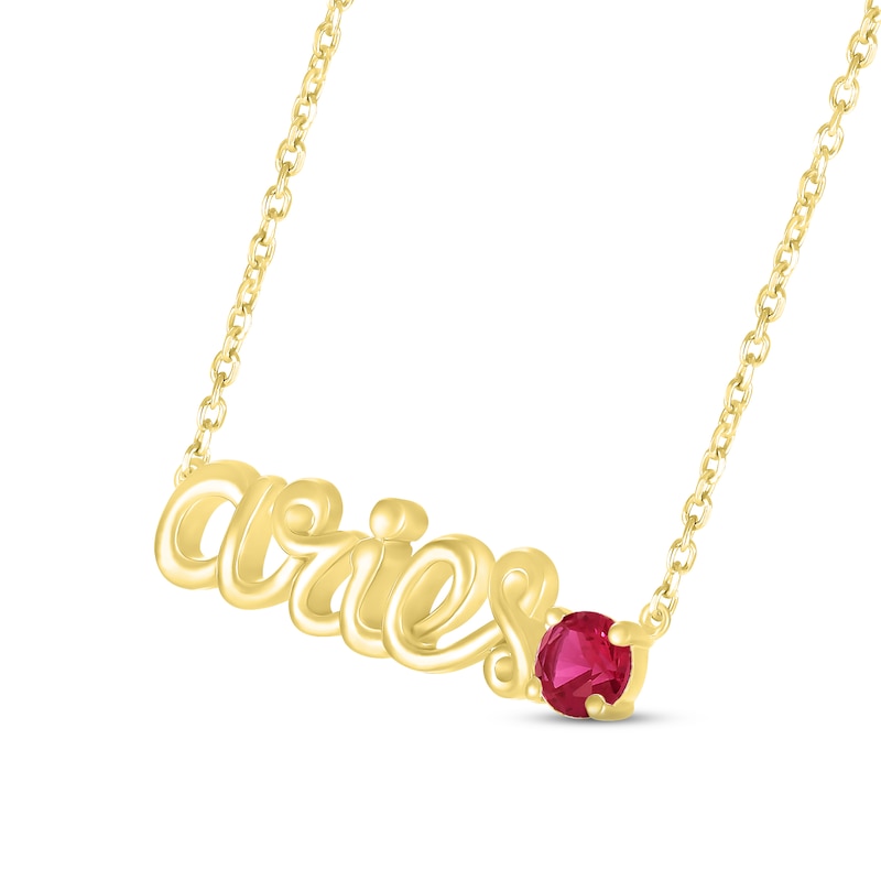Lab-Created Ruby Zodiac Aries Necklace 10K Yellow Gold 18"