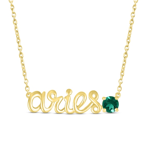 Lab-Created Emerald Zodiac Aries Necklace 10K Yellow Gold 18"