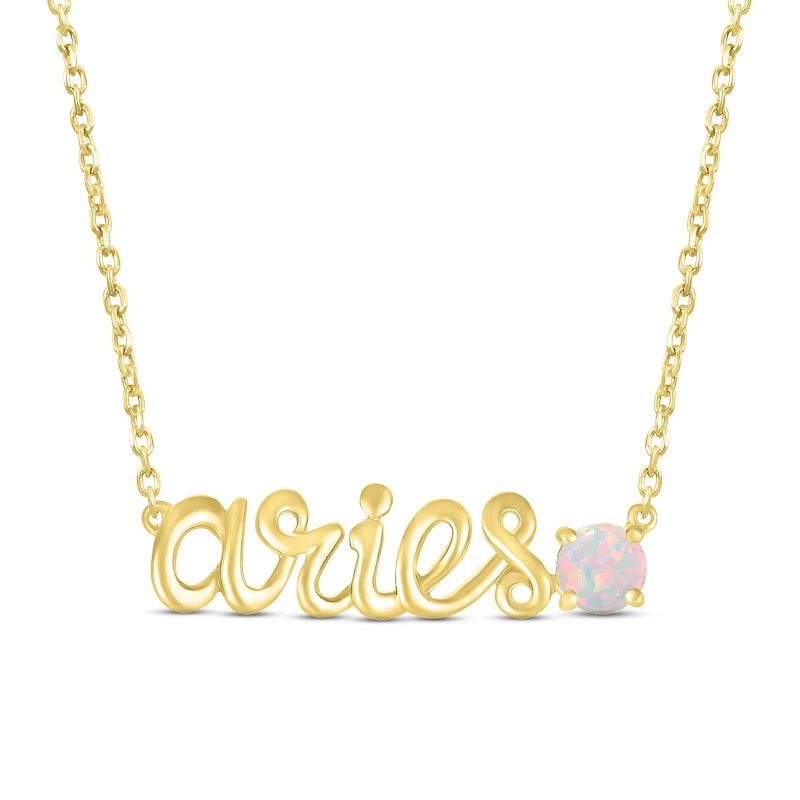 Lab-Created Opal Zodiac Aries Necklace 10K Yellow Gold 18"