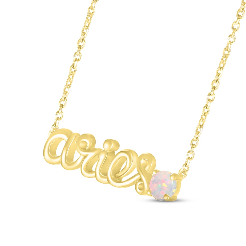 Lab-Created Opal Zodiac Aries Necklace 10K Yellow Gold 18"