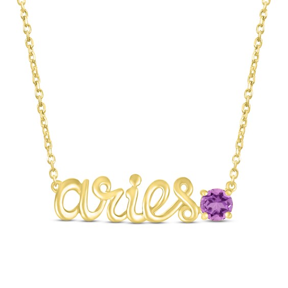 Amethyst Zodiac Aries Necklace 10K Yellow Gold 18"