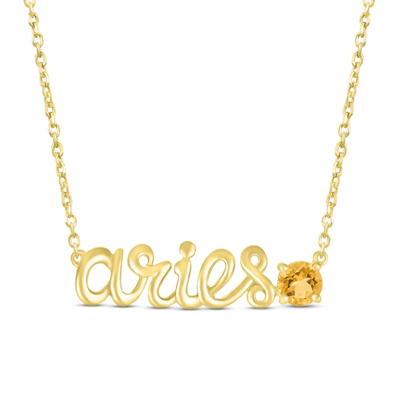 Citrine Zodiac Aries Necklace 10K Yellow Gold 18"