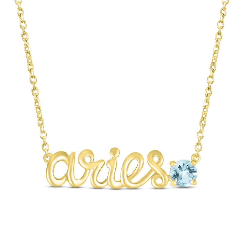 Aquamarine Zodiac Aries Necklace 10K Yellow Gold 18"