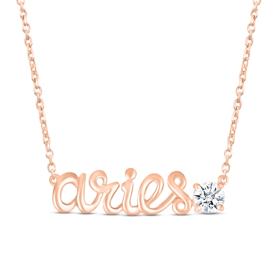 White Lab-Created Sapphire Zodiac Aries Necklace 10K Rose Gold 18"