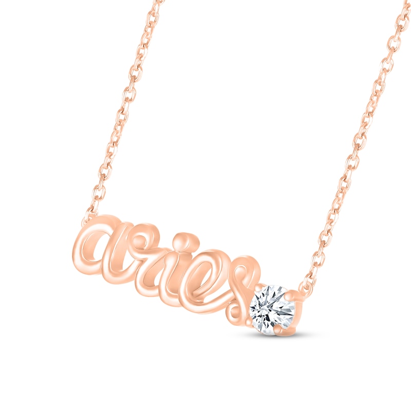 White Lab-Created Sapphire Zodiac Aries Necklace 10K Rose Gold 18"