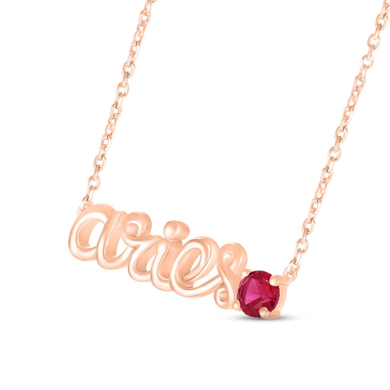 Main Image 2 of Lab-Created Ruby Zodiac Aries Necklace 10K Rose Gold 18&quot;