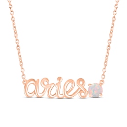 Lab-Created Opal Zodiac Aries Necklace 10K Rose Gold 18"