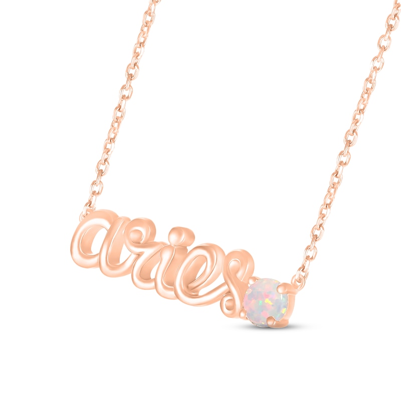 Lab-Created Opal Zodiac Aries Necklace 10K Rose Gold 18"