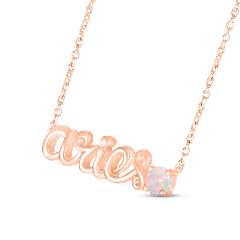 Main Image 2 of Lab-Created Opal Zodiac Aries Necklace 10K Rose Gold 18&quot;