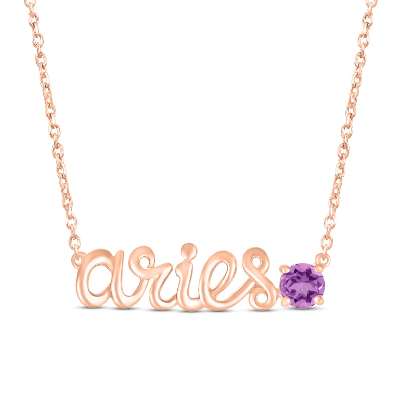Main Image 1 of Amethyst Zodiac Aries Necklace 10K Rose Gold 18"