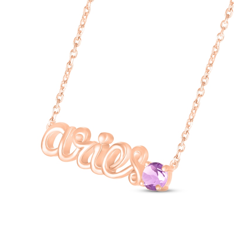 Amethyst Zodiac Aries Necklace 10K Rose Gold 18"