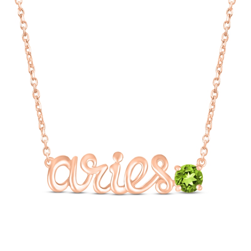 Peridot Zodiac Aries Necklace 10K Rose Gold 18"