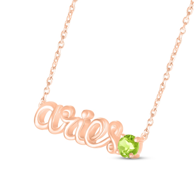 Peridot Zodiac Aries Necklace 10K Rose Gold 18"