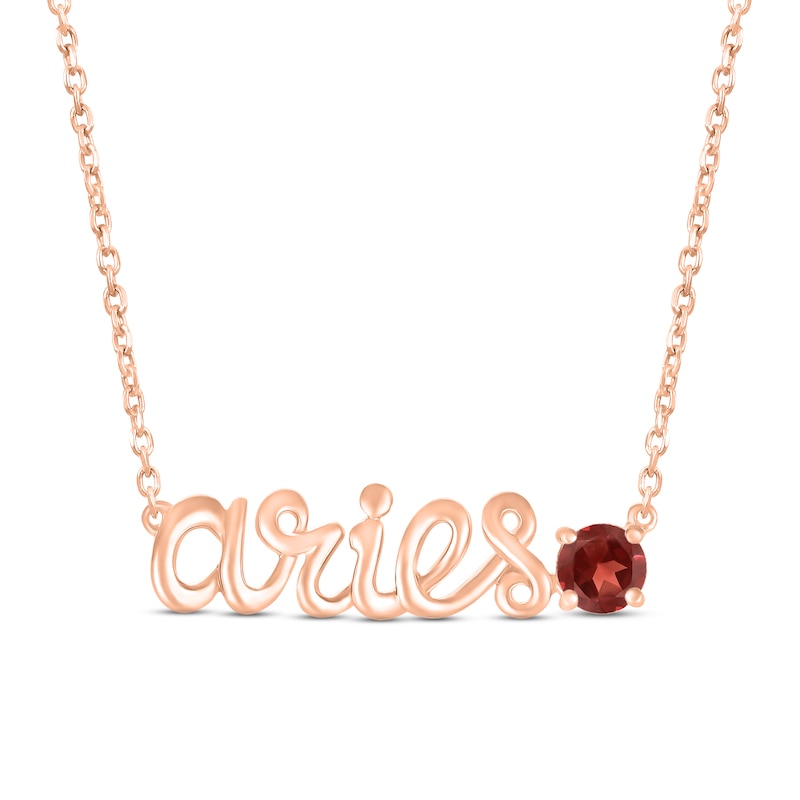 Main Image 1 of Garnet Zodiac Aries Necklace 10K Rose Gold 18&quot;