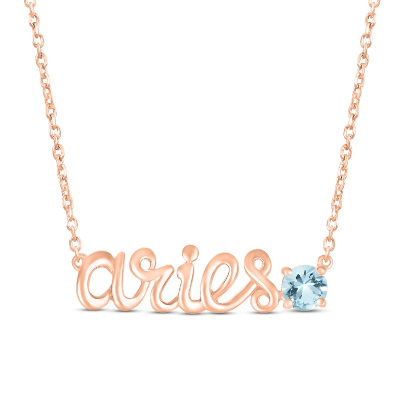 Aquamarine Zodiac Aries Necklace 10K Rose Gold 18"