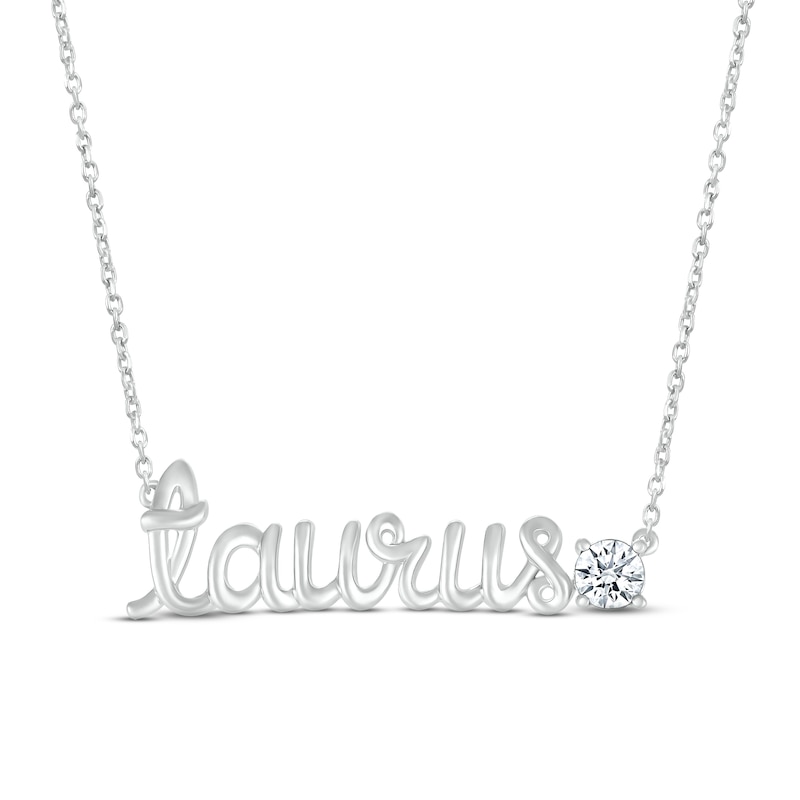 Main Image 1 of White Lab-Created Sapphire Zodiac Taurus Necklace Sterling Silver 18&quot;
