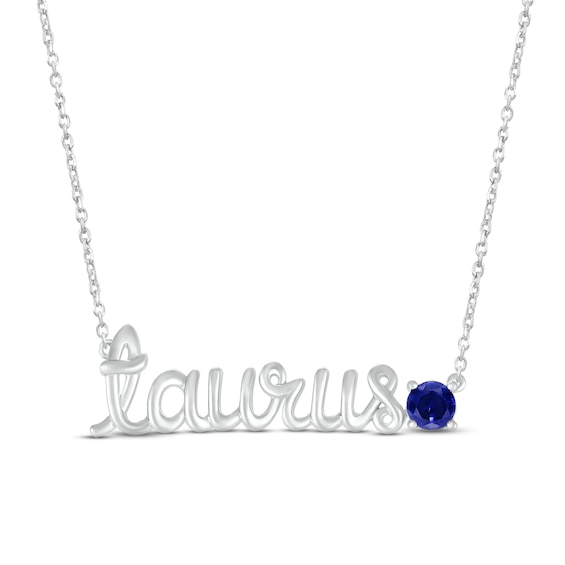 Blue Lab-Created Sapphire Zodiac Taurus Necklace Sterling Silver 18"
