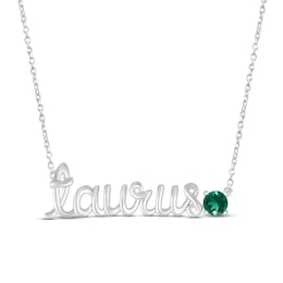 Lab-Created Emerald Zodiac Taurus Necklace Sterling Silver 18"