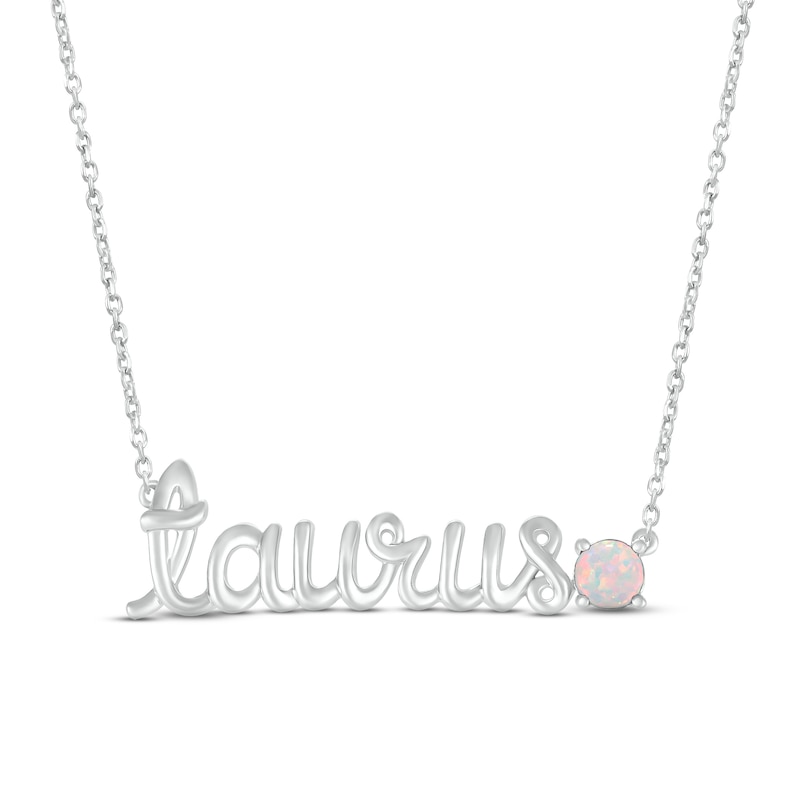 Lab-Created Opal Zodiac Taurus Necklace Sterling Silver 18"