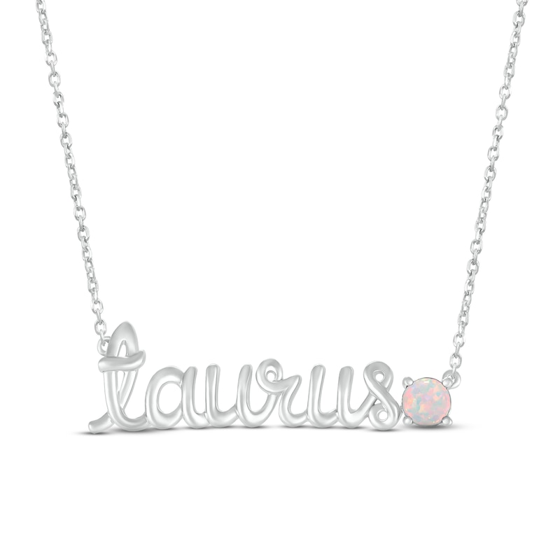 Main Image 1 of Lab-Created Opal Zodiac Taurus Necklace Sterling Silver 18&quot;