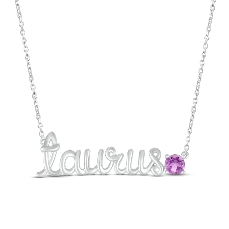 Main Image 1 of Amethyst Zodiac Taurus Necklace Sterling Silver 18&quot;