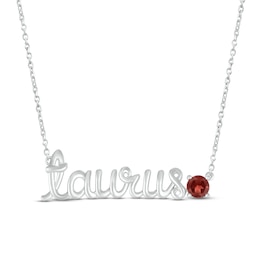 Garnet Zodiac Taurus Necklace Sterling Silver 18"