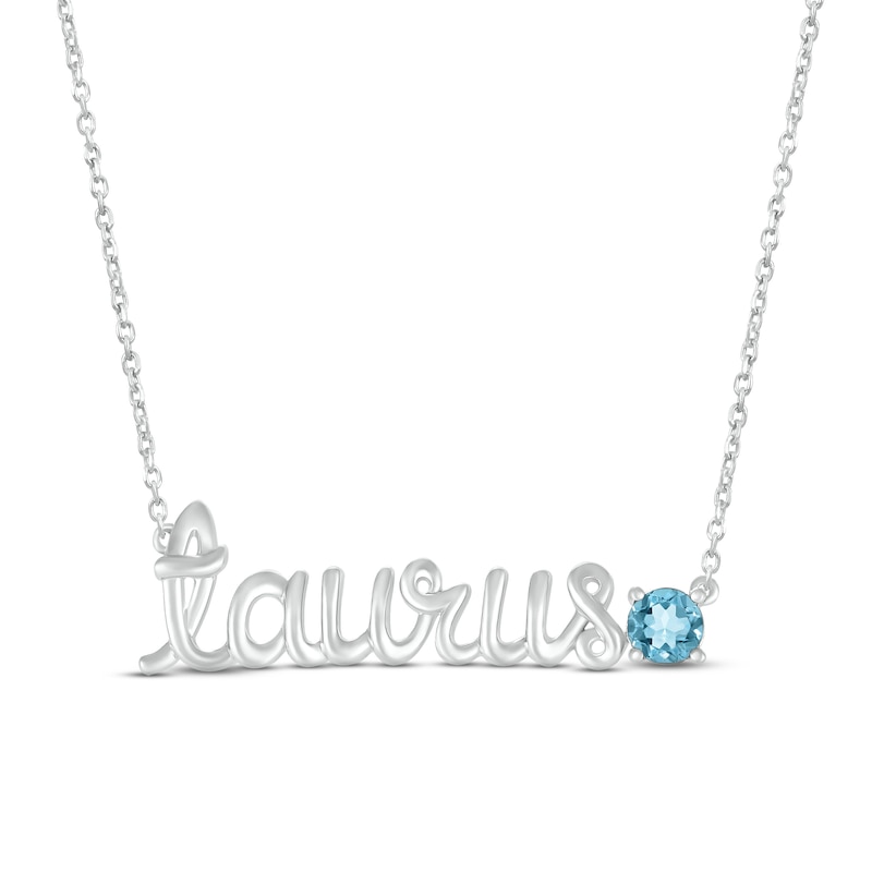 Main Image 1 of Swiss Blue Topaz Zodiac Taurus Necklace Sterling Silver 18&quot;