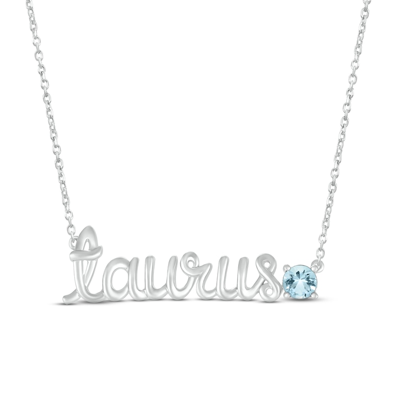 Aquamarine Zodiac Taurus Necklace Sterling Silver 18"