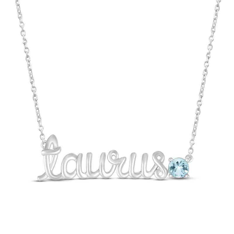 Main Image 1 of Aquamarine Zodiac Taurus Necklace Sterling Silver 18&quot;