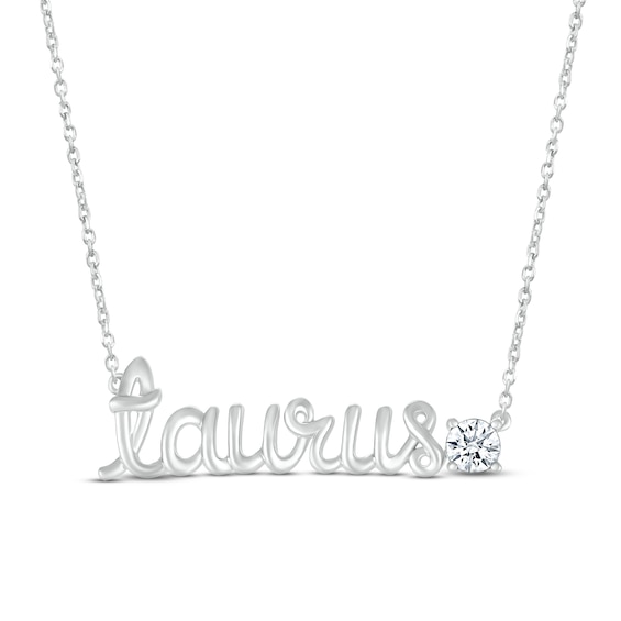 White Lab-Created Sapphire Zodiac Taurus Necklace 10K White Gold 18"