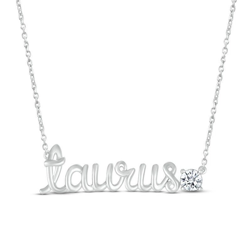 White Lab-Created Sapphire Zodiac Taurus Necklace 10K White Gold 18"
