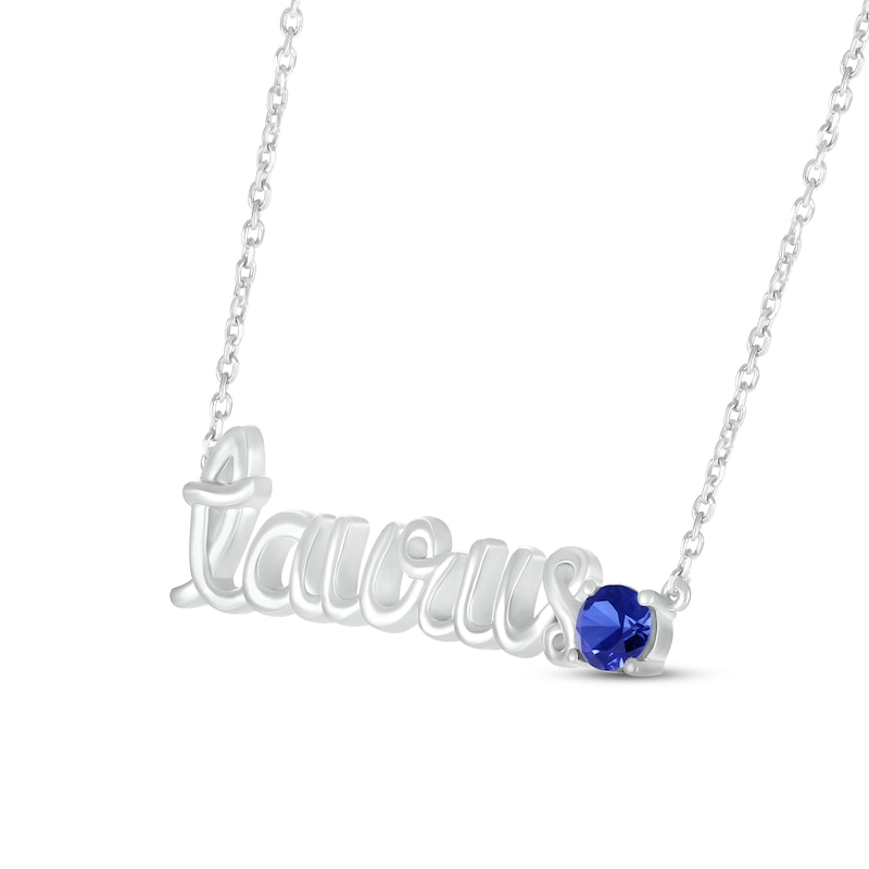 Blue Lab-Created Sapphire Zodiac Taurus Necklace 10K White Gold 18"
