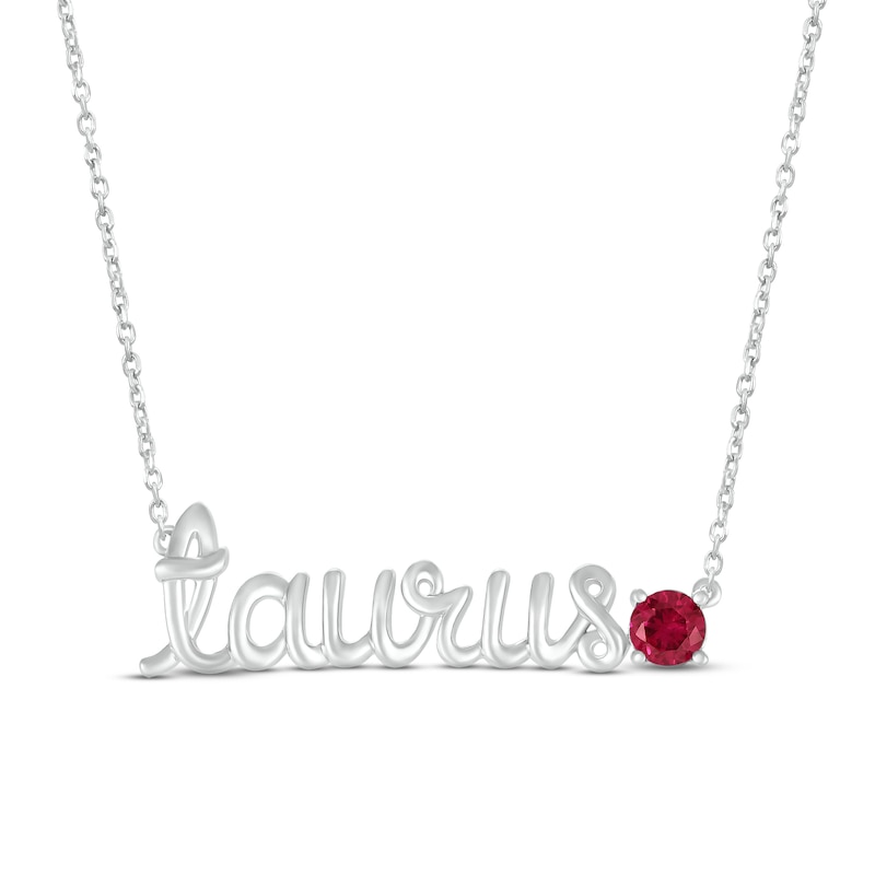 Lab-Created Ruby Zodiac Taurus Necklace 10K White Gold 18"