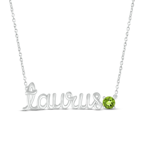 Peridot Zodiac Taurus Necklace 10K White Gold 18"