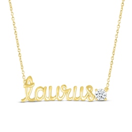 White Lab-Created Sapphire Zodiac Taurus Necklace 10K Yellow Gold 18"