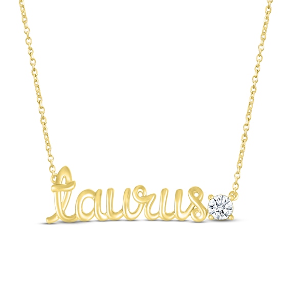 White Lab-Created Sapphire Zodiac Taurus Necklace 10K Yellow Gold 18"