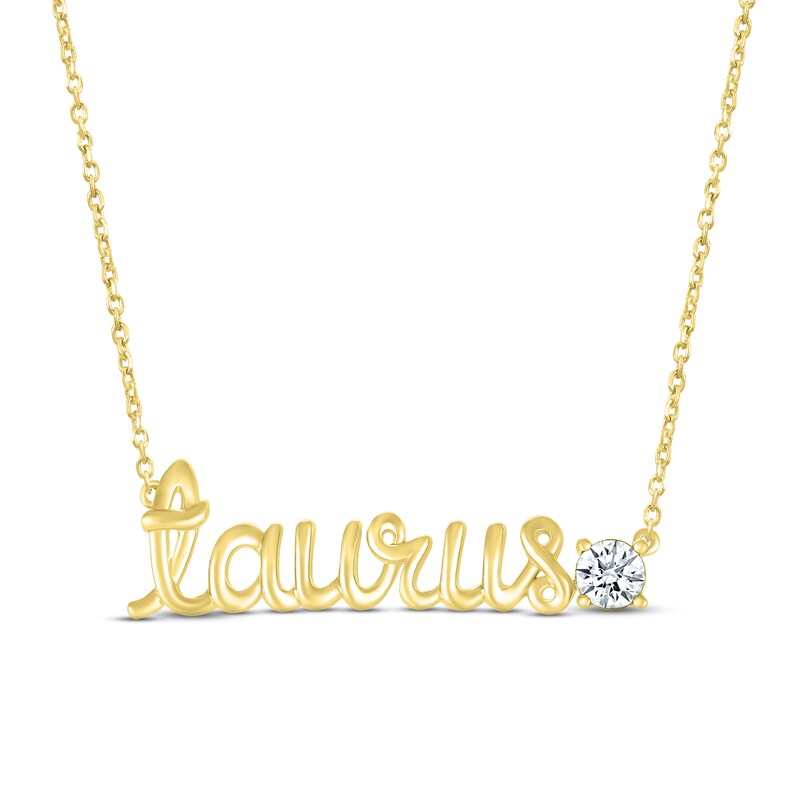 White Lab-Created Sapphire Zodiac Taurus Necklace 10K Yellow Gold 18"