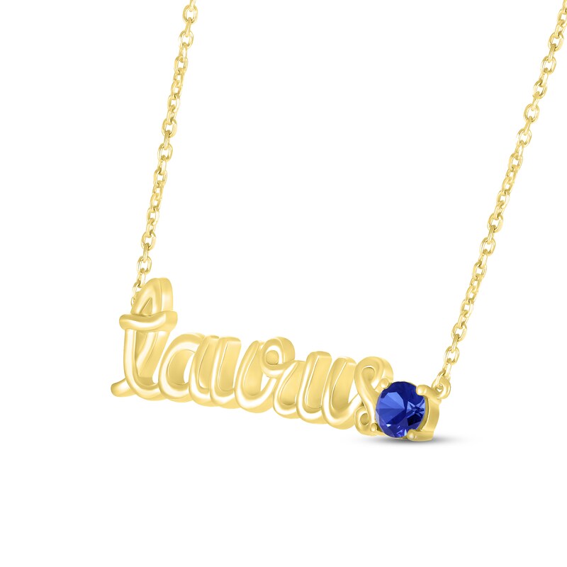 Main Image 2 of Blue Lab-Created Sapphire Zodiac Taurus Necklace 10K Yellow Gold 18&quot;