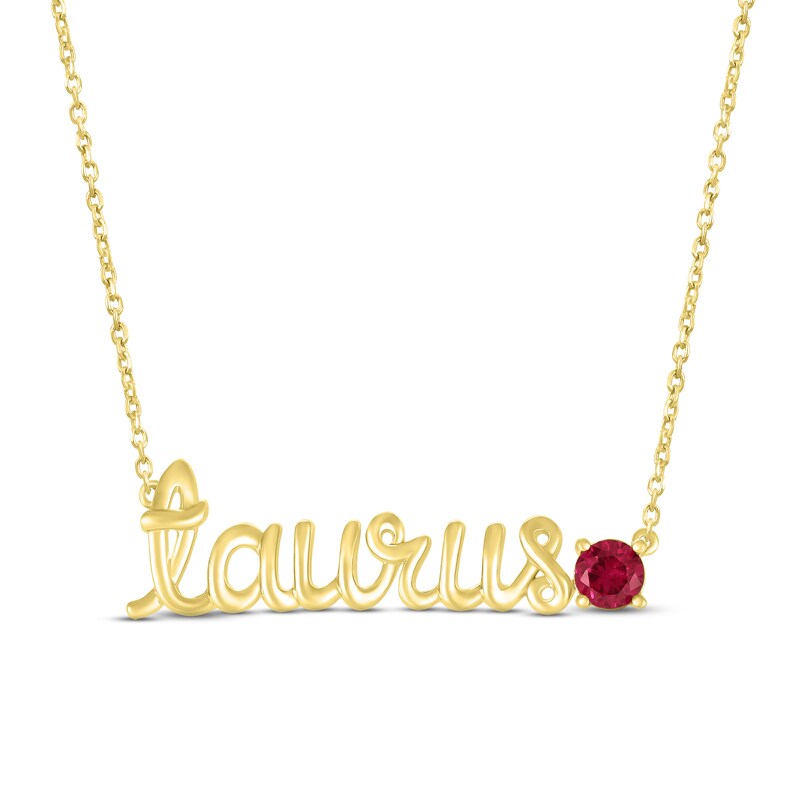 Main Image 1 of Lab-Created Ruby Zodiac Taurus Necklace 10K Yellow Gold 18&quot;