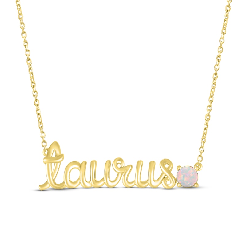 Main Image 1 of Lab-Created Opal Zodiac Taurus Necklace 10K Yellow Gold 18&quot;