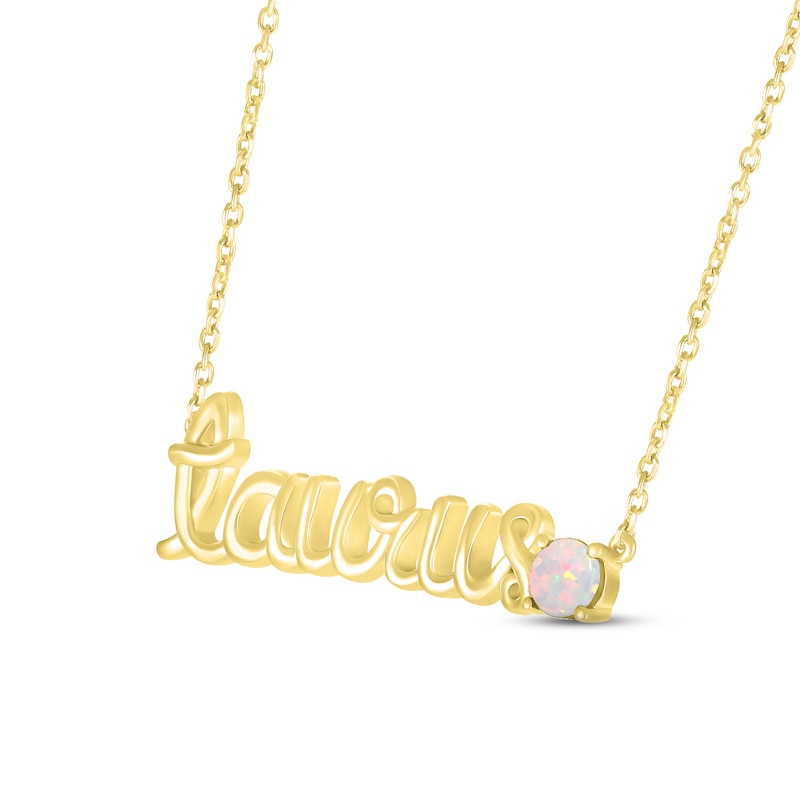 Main Image 2 of Lab-Created Opal Zodiac Taurus Necklace 10K Yellow Gold 18&quot;