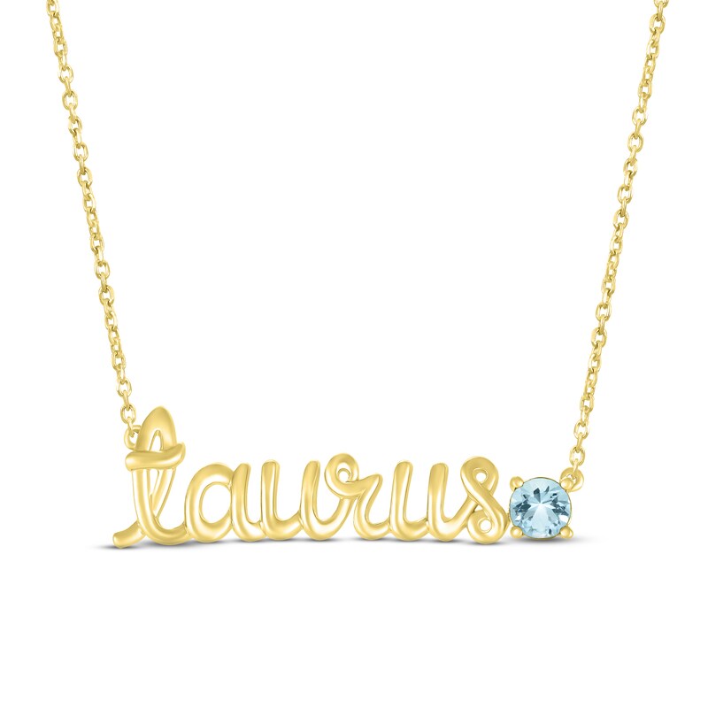 Aquamarine Zodiac Taurus Necklace 10K Yellow Gold 18"