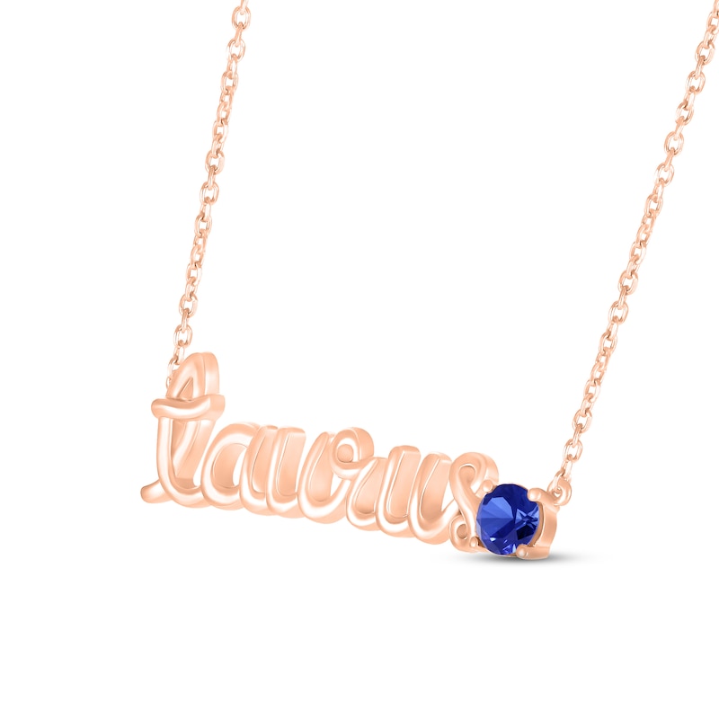 Main Image 2 of Blue Lab-Created Sapphire Zodiac Taurus Necklace 10K Rose Gold 18&quot;